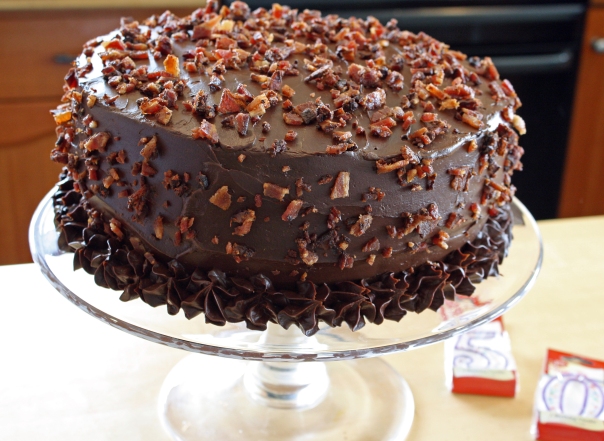 Gluten-Free Bacon Sprinkled Chocolate Birthday Cake